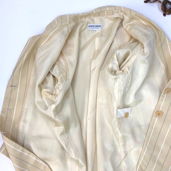 Vintage Giorgio Armani 100% Silk Stripe Blazer Jacket Buttery Yellow Sz 14 - Picture 16 of 16